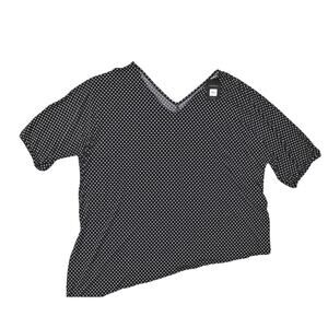 NEW Lane Bryant Black Blouse 26/28 Plus V Neck Floral Short Sleeve Asymmetrical